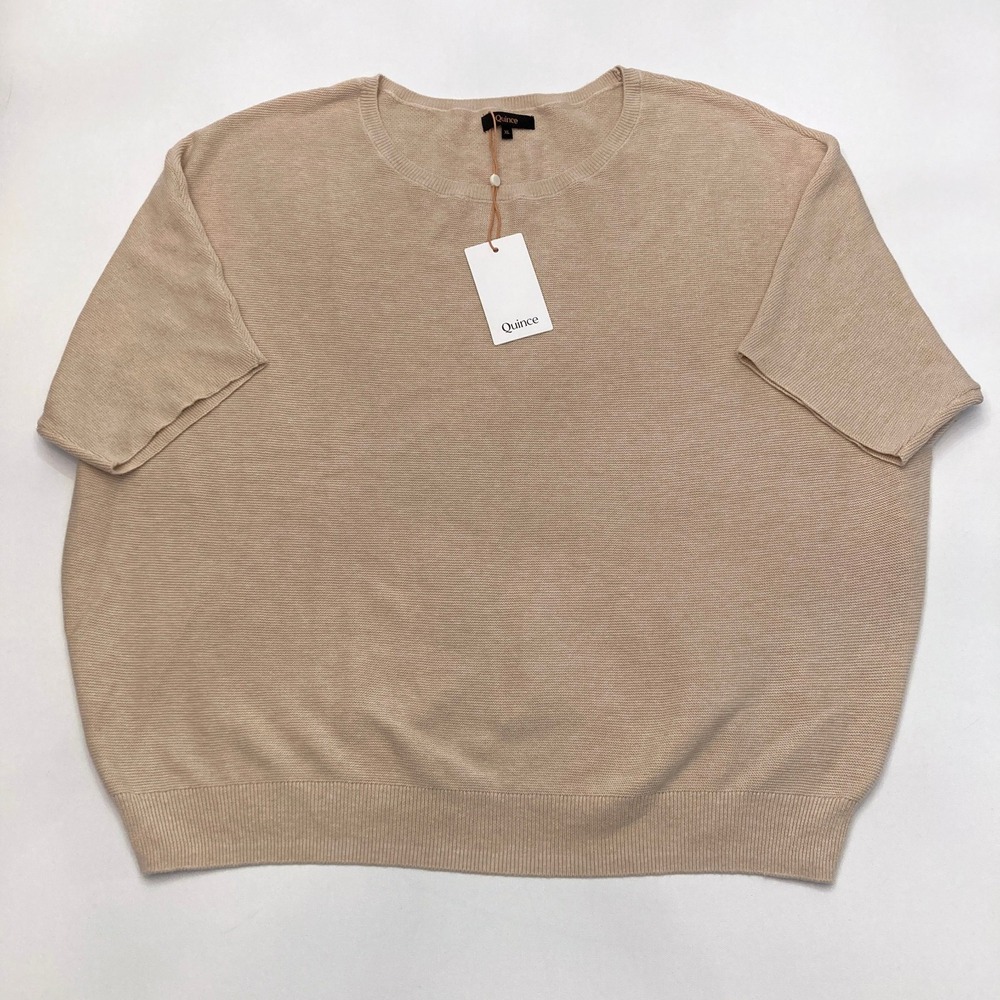 Quince Cotton Cashmere Link Stitch Dolman Sweater Womens XL Beige Oatmeal NEW